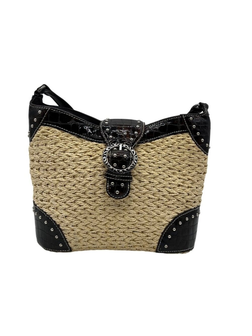 Brighton Vintage Tan & Brown Straw Shoulder Bag